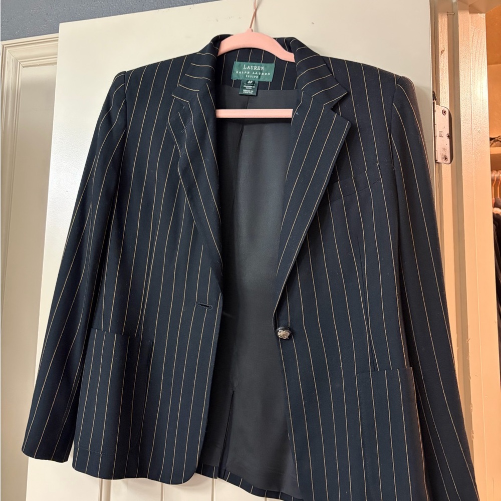 Ralph Lauren Navy Blazer with Tan Pinstripes